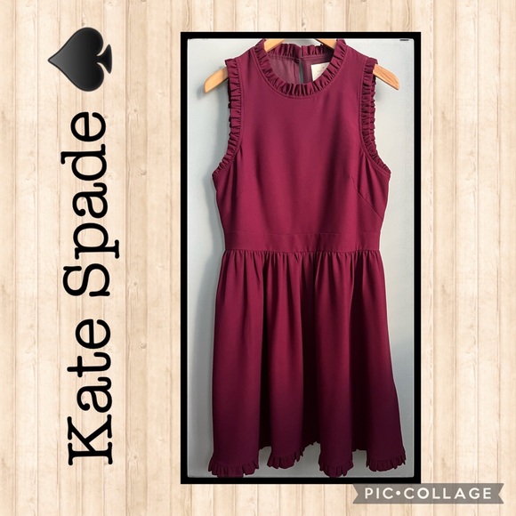 Kate Spade Burgundy Sleeveless Ruffle Dress Size 12 - Picture 1 of 8